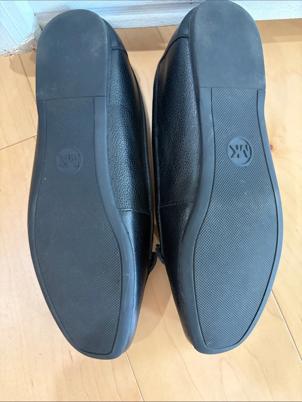 Michael Kors Black Leather Moccasin Loafers with Silver MK Accent Size 7.5